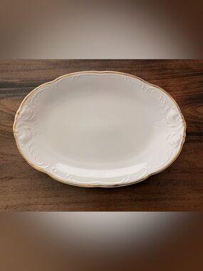 Royal Kent Raised Scroll & Gold Trim 12 3/4" Oval Serving Platter